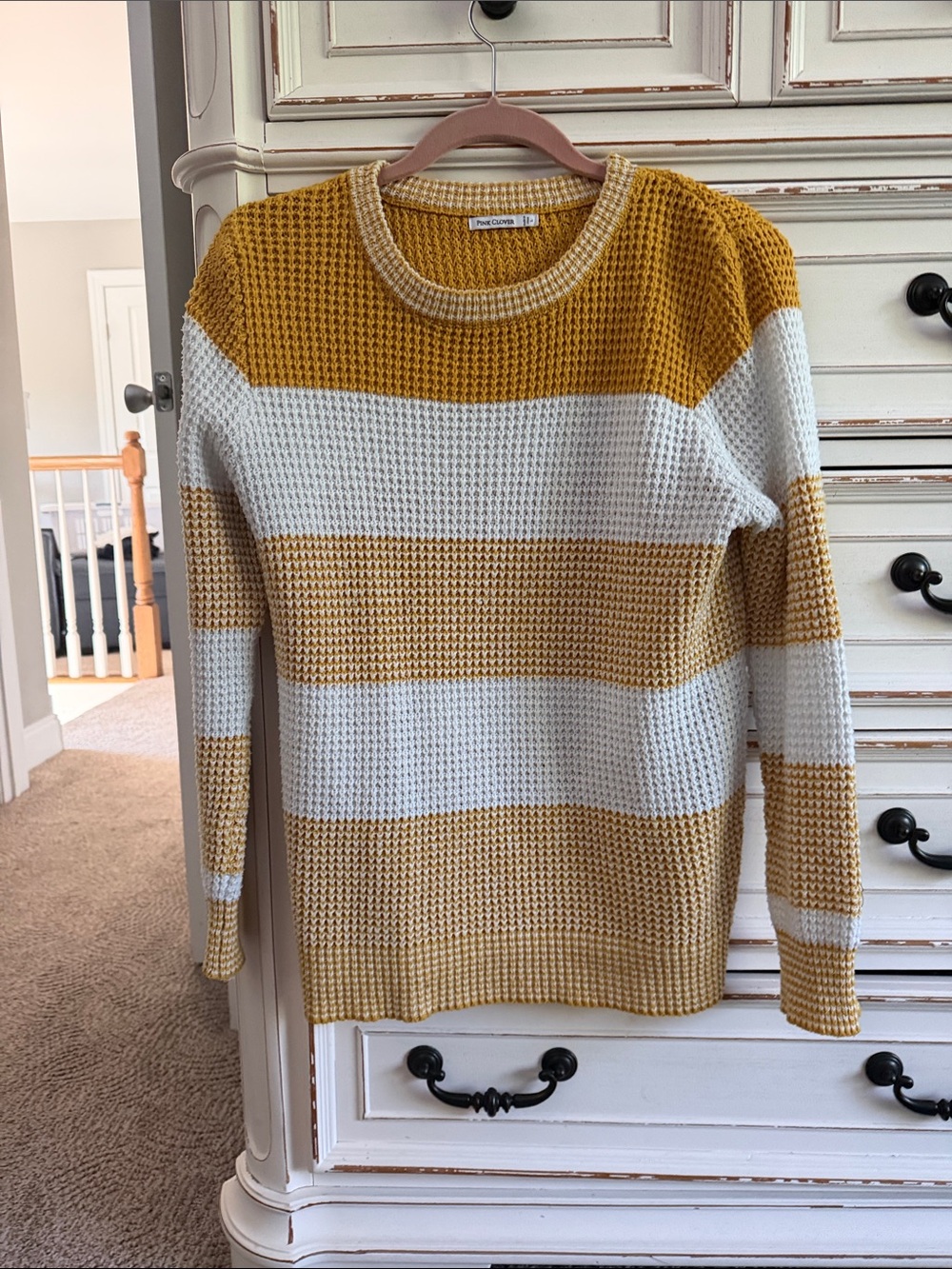 Yellow and white striped sweater
